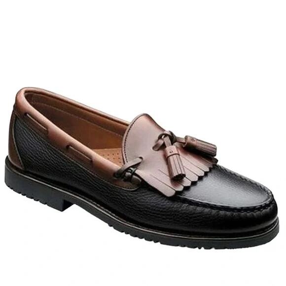 ALLEN EDMONDS Nashua Tassel Loafer Pebbled Leather in Brown & Black Mens Sz. 8.5 - Picture 1 of 16